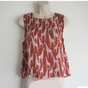 FREE PEOPLE 100% Silk Giraffe Print Cropped Tank Top SIZE S
